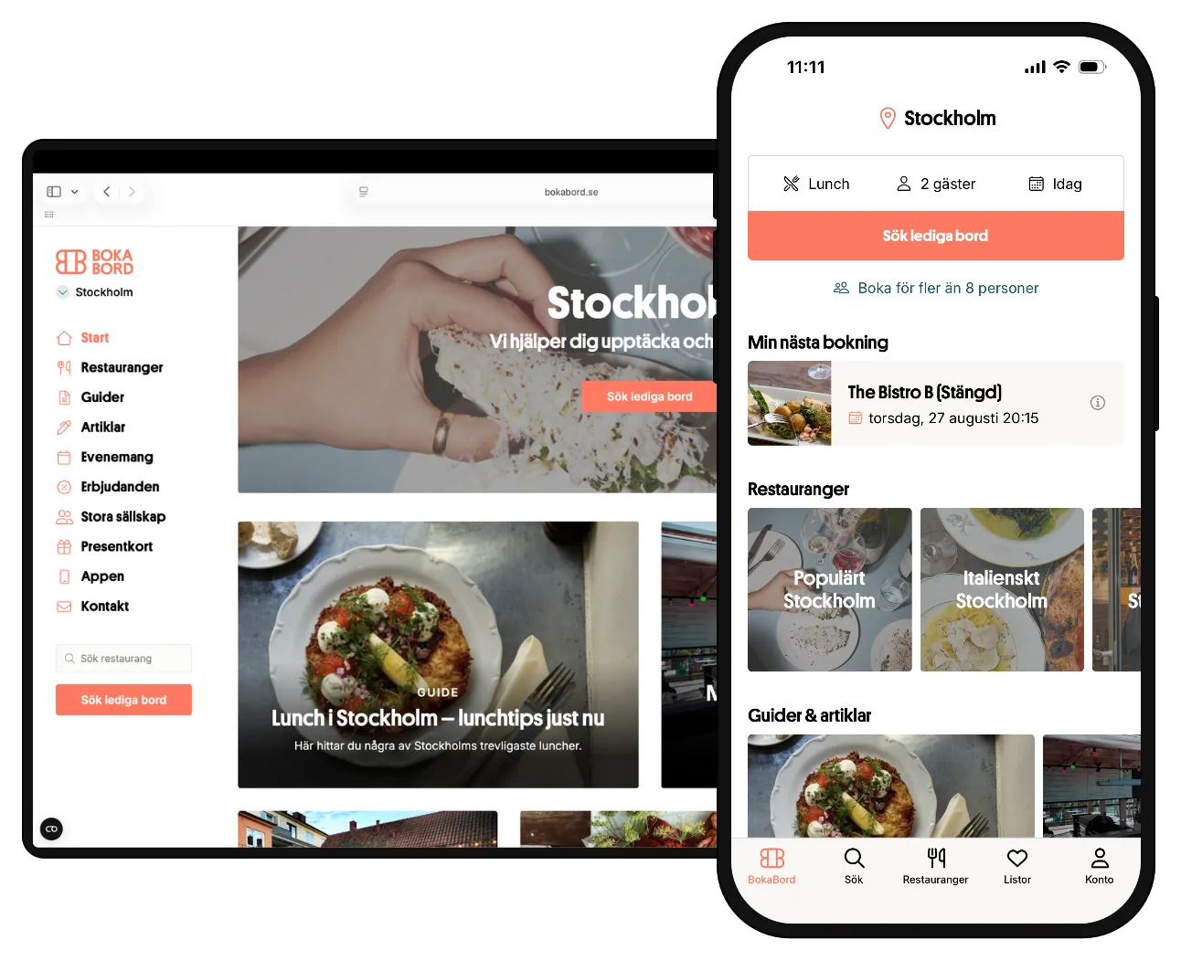 bokabord.se homepage on desktop and mobile – booking site for restaurants