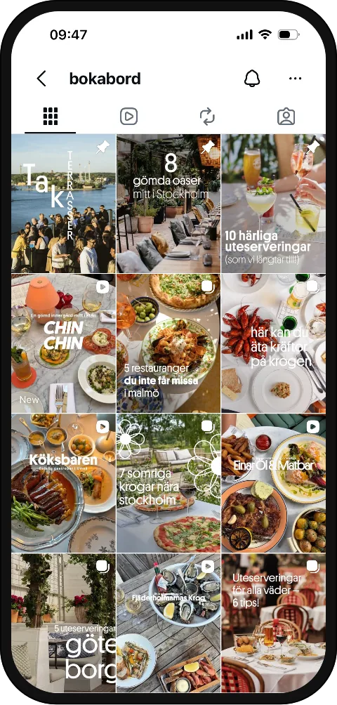 BokaBord Instagram feed shown on mobile