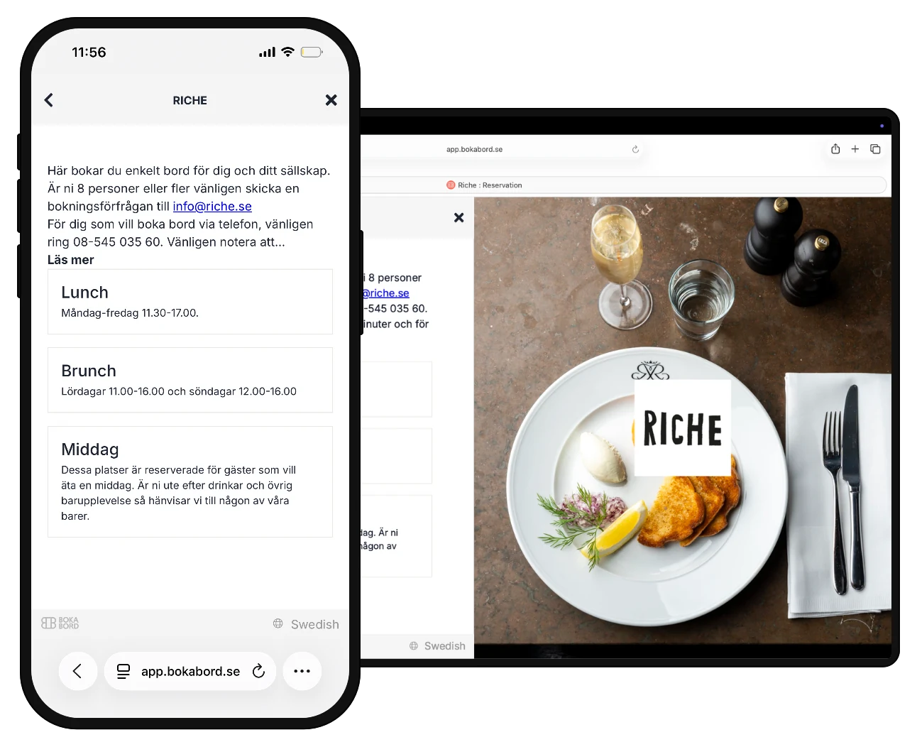 WaiterAid booking view on mobile and tablet