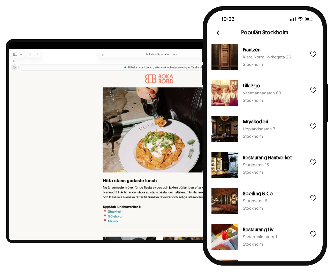 The BokaBord app with popular restaurants in Stockholm and a guide on bokabord.se