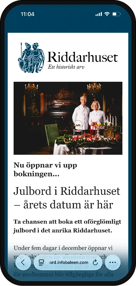 Newsletter from Riddarhuset shown on a mobile phone